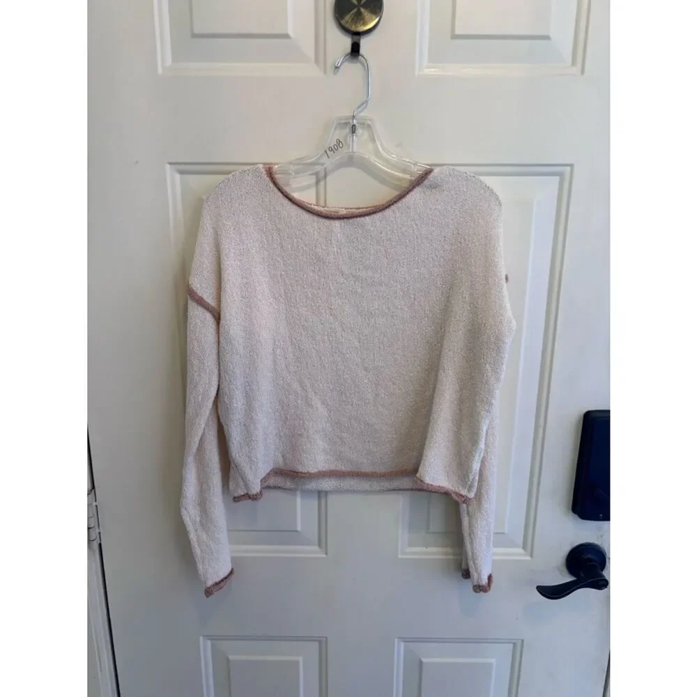 Hem & Thread Cream Exposed Seam Crewneck Sweater